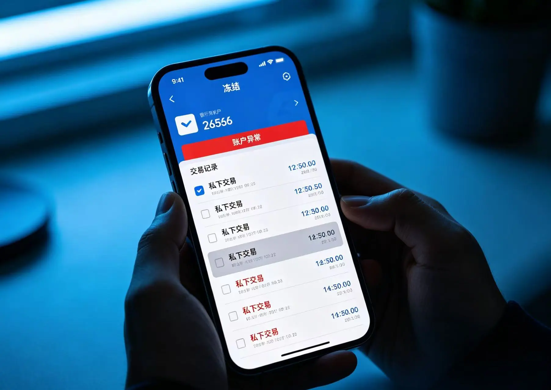 手机银行账户冻结界面,直观展示私下交易后银行卡被止付的后果 手机银行账户冻结界面,直观展示私下交易后银行卡被止付的后果