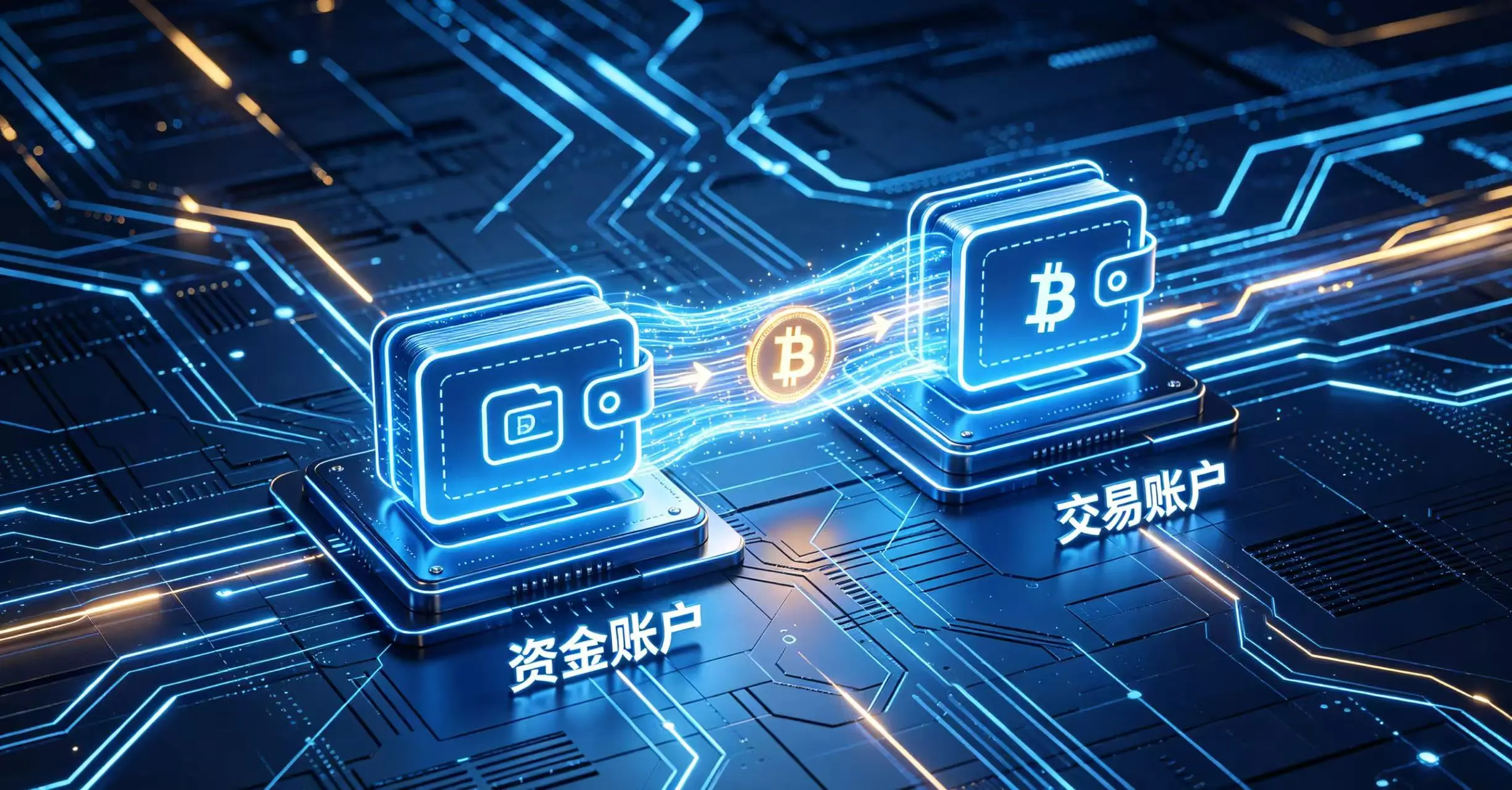 加密货币从资金账户划转到交易账户的示意图。 加密货币从资金账户划转到交易账户的示意图。