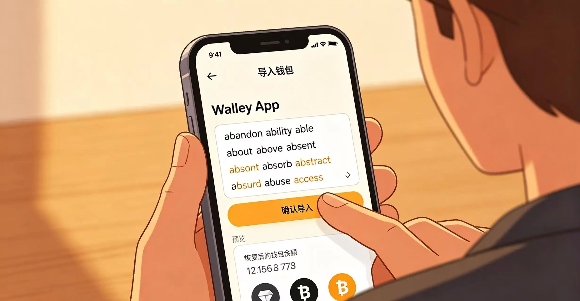 助记词恢复钱包示意图