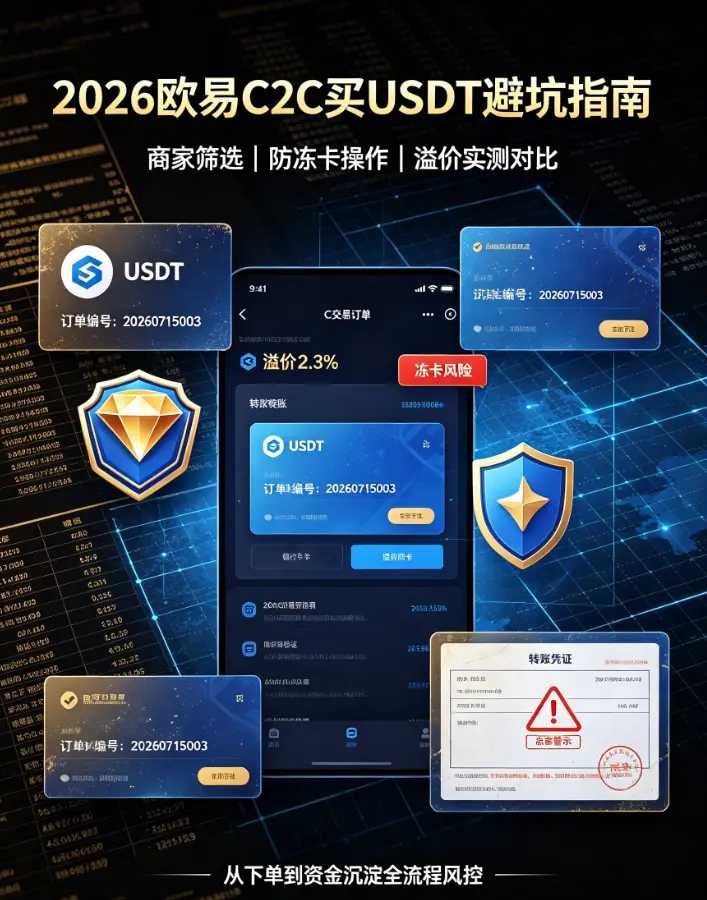C2C买USDT避坑指南：商家筛选黄金参数、防冻卡操作细节、2026年最新溢价实测对比