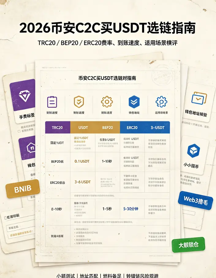 C2C买USDT选链指南｜TRC20/BEP20/ERC20费率、到账速度、适用场景横评